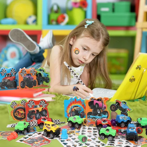Miniatura 5 de BenLouis 96 Piezas Artículos de Fiesta de Camiones Monstruo Sellos y Calcomanías de Cumpleaños de Camión Automóvil Conjunto de Artículos Escolares