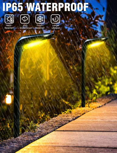 Miniatura 4 de Paquete de 2 luces solares para camino, luces solares de jardín para exteriores, impermeables, alimentadas por energía solar, luz de camino