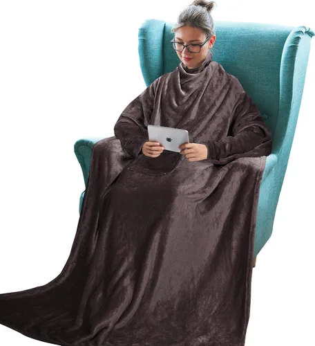 Miniatura 23 de Tirrinia Manta de Forro Polar Vestible con Capucha y Mangas para Adultos Mujeres y Hombres, Súper Suave Cómoda de Felpa Funcional Manta de TV Throw