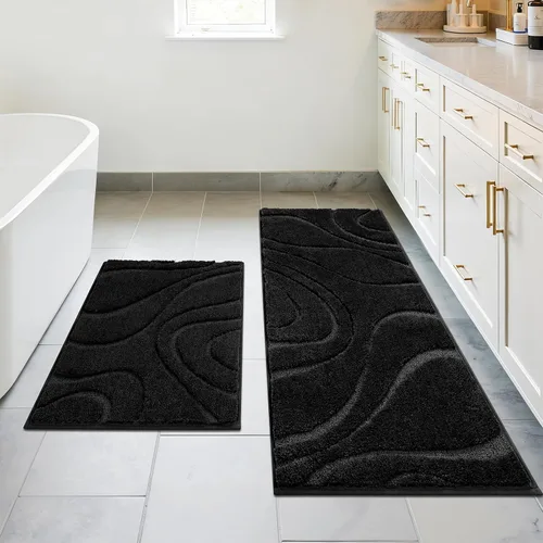 Miniatura 14 de Juego de alfombras de baño HEBE de 5 piezas, tapete de baño de microfibra suave y absorbente para el baño, juego de alfombras de baño antideslizante