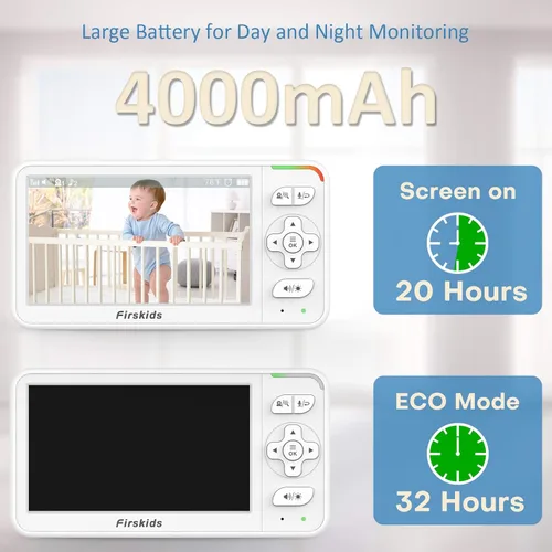 Miniatura 6 de Monitor de bebé, monitor de bebé de video de 5 pulgadas con cámara y audio, batería de 32 horas, sin WiFi, comunicación bidireccional, sensor