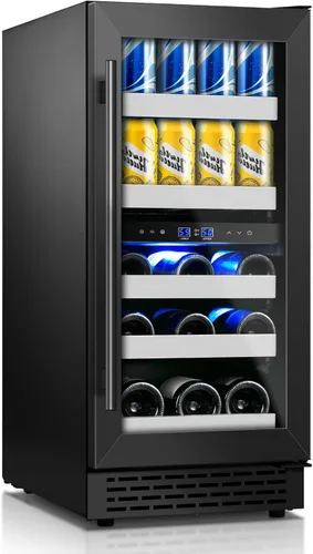 Refrigerador de bebidas de 15 pulgadas, 13 botellas y 48 latas bajo encimera, refrigerador de bebidas negro con compresor de bajo ruido, enfriador