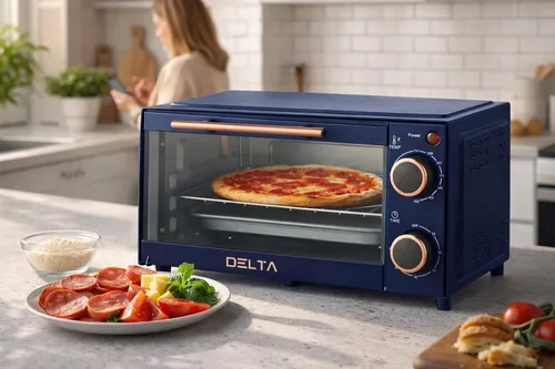 Miniatura 5 de Horno tostador de 2 rebanadas, horno pequeño de encimera, mini horno compacto para pizza de 9 pulgadas, con temporizador y control de temperatura