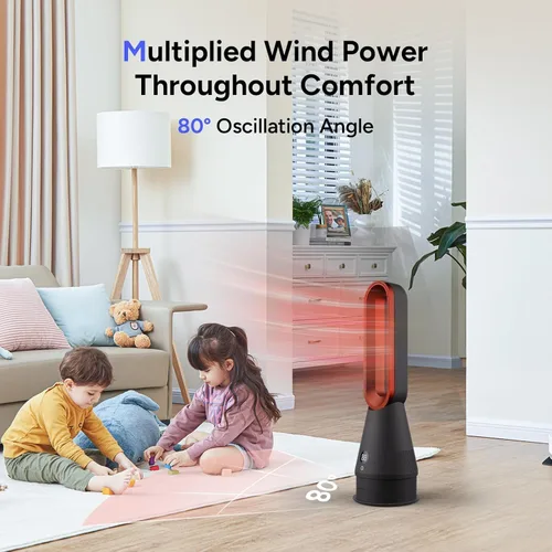 Miniatura 6 de Ventilador sin aspas Faryuan, ventilador de torre combinado de 25 pulgadas con calefacción, enfriamiento y filtro, oscilación de 80° con control