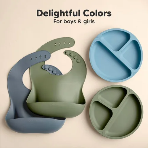 Miniatura 7 de KeaBabies Paquete de 2 baberos de silicona para bebés, niñas y niños, baberos resistentes de grado alimenticio para comer, atrapa alimentos grandes