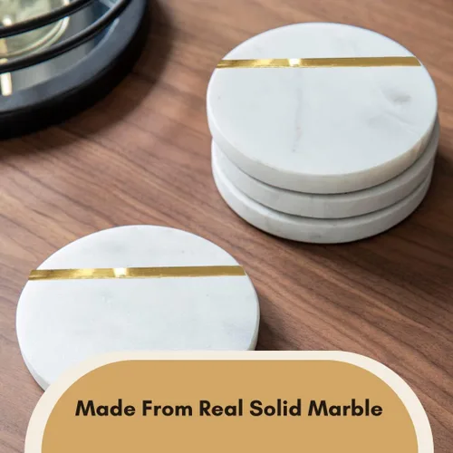 Miniatura 3 de Lukeville Luxury Linen Juego de 6 posavasos de mármol blanco – 4 pulgadas – Posavasos de cerámica para tazas, vidrio y bebidas, hecho a mano