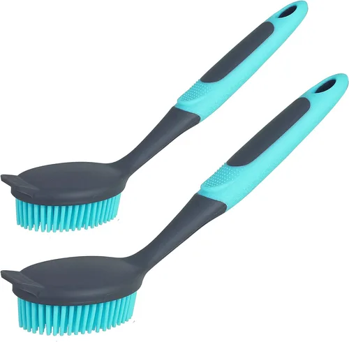 Paquete de 2 cepillos de platos con asa, cepillo suave para lavar platos de cocina, para limpiar ollas, sartén, fregadero