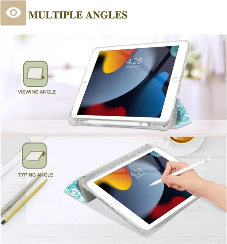 Miniatura 4 de Vimorco Funda para iPad de 5ª/6ª generación de 9.7 pulgadas 2017/2018, para iPad Air 1/2 2013/2014, soporte para lápiz, 2 soportes de visión