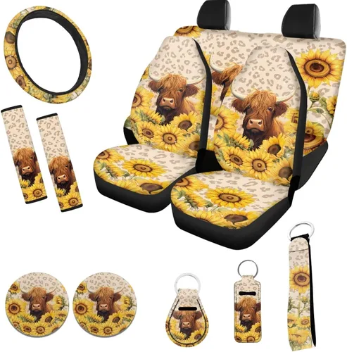 Miniatura 15 de Accesorios estéticos para automóvil, juego completo de fundas de asiento de automóvil con flores bohemias para mujeres, damas, juego de decoración