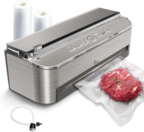 Mesliese Máquina selladora al vacío, sellador automático de alimentos de 85 kPa 120 W, potente sistema de sellado, cortador integrado | Acero
