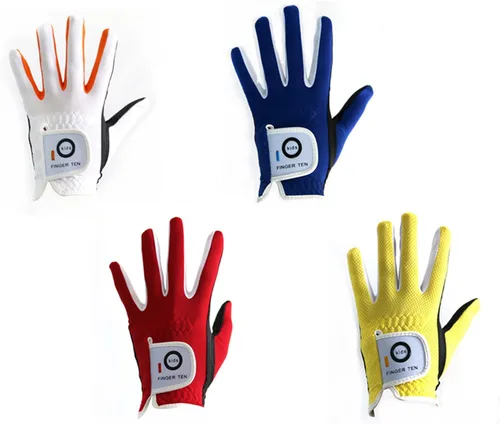 FINGER TEN Guantes de golf para niños y niñas, mano izquierda y derecha, Dura Feel blanco, azul, rojo, amarillo, guantes de golf de valor extra,