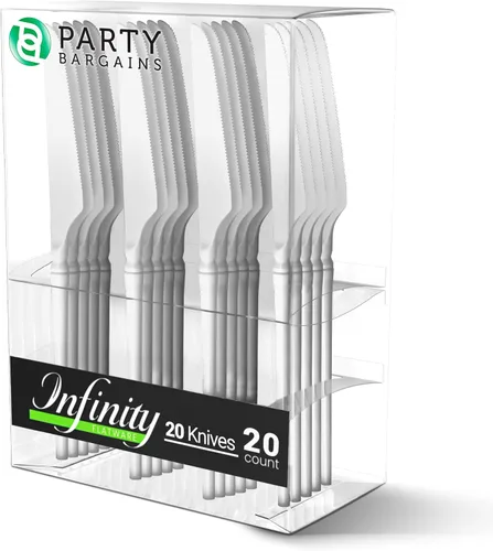 Miniatura 14 de Party Bargains Juego de cubiertos negros de plástico desechable, utensilios de diseño moderno infinito, paquete de 40: 16 tenedores, 8 cuchillos, 16