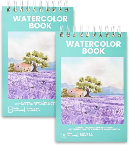 Bondream Bloc de papel de acuarela, paquete de 2 libros de acuarela, 140 libras/10.58 oz, libro de papel de dibujo de pintura en espiral,