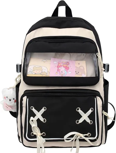 Miniatura 8 de Mochila Kawaii con bonitos accesorios para portátil de 15.6 pulgadas, mochila de viaje casual, bolsa estética para regalo de nuevo semestre, 01-rosa