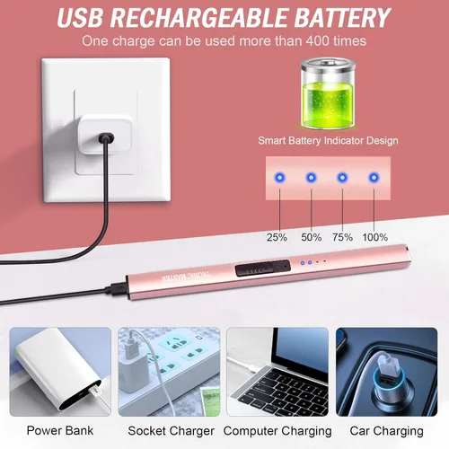 Miniatura 5 de Encendedor de velas eléctrico, regalo para el día de San Valentín para mujeres, mamá, hombres, esposa, USB de arco recargable, resistente al viento