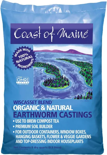 Coast of Maine Wiscasset Blend Earthworm Castings - Suelo para aderezo para contenedores, cestas y jardines de flores y verduras, 8 cuartos de galón