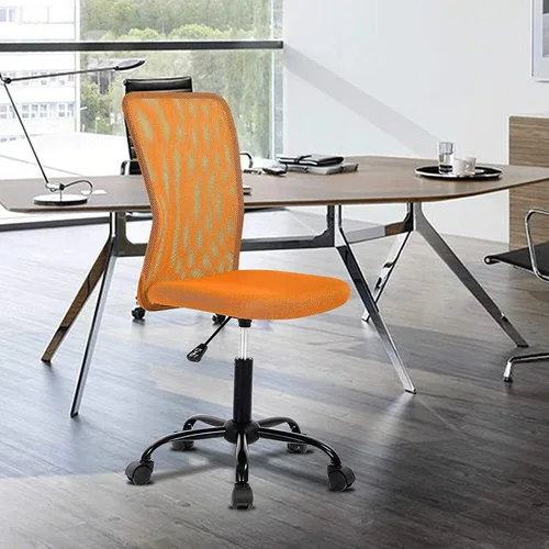Silla de oficina ergonómica, silla de escritorio barata con ruedas, soporte lumbar sin brazos, pequeña, moderna, ajustable, respaldo medio para el