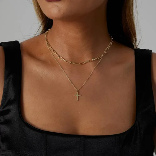 Miniatura 3 de VIROMY - Delicado collar de oro para mujer, chapado en oro de 14 quilates, collar de satélite de triple capa, collar de clip con cadena