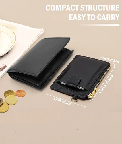 Miniatura 6 de LLi Cufite Tarjetero de cuero con bolsillo para dinero, billetera desplegable con bloqueo RFID, funda delgada para tarjetas bancarias con capacidad
