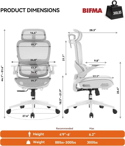 Miniatura 2 de SIHOO Silla de oficina B100, silla de oficina ergonómica sin reposapiés, silla de computadora con reposacabezas ancho y soporte lumbar adaptativo