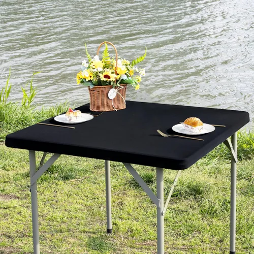 Miniatura 30 de Mantel cuadrado ajustable elástico de elastano para mesa, para comedor, cocina, hogar, fiesta, color azul marino, 34 x 34 pulgadas