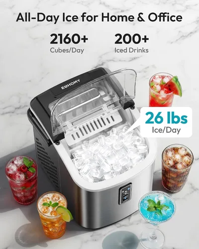Miniatura 3 de EUHOMY Máquina de Hielo de Encimera, 9 Cubos Listos en 6 Minutos, 26 libras/24H, Autolimpiante, Máquina de Hielo Portátil con Asa de Transporte
