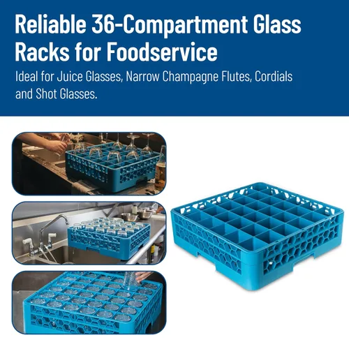 Miniatura 9 de Carlisle FoodService Products RG36-114 OptiClean - Estante de vidrio con 36 compartimentos con 1 extensor, compartimentos de 2-15/16 pulgadas, azul