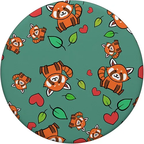 Miniatura 3 de Patrón de hojas de corazón de panda roja Kawaii Wild Animal Lover PopSockets intercambiable PopGrip