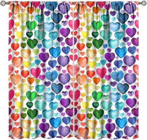 Miniatura 17 de Cortinas opacas abstractas de arco iris, pintura de color arcoíris con gotas, diseño gráfico creativo con bolsillo para barra, para sala de estar