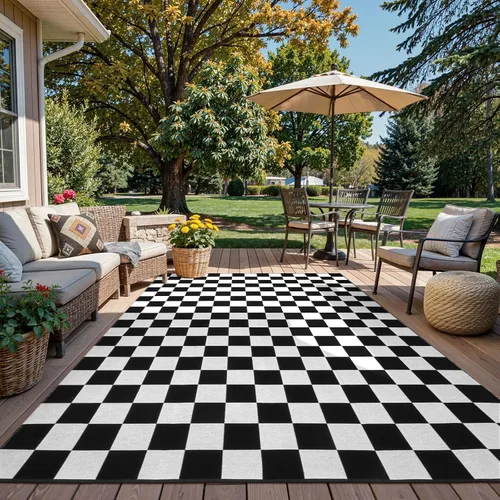 Miniatura 15 de Seavish Alfombra a Cuadros, 2x3 Pies, Alfombra Marroquí a Cuadros Negra y Blanca, Lavable, de Algodón Tejido, Alfombras Lavables para Exteriores