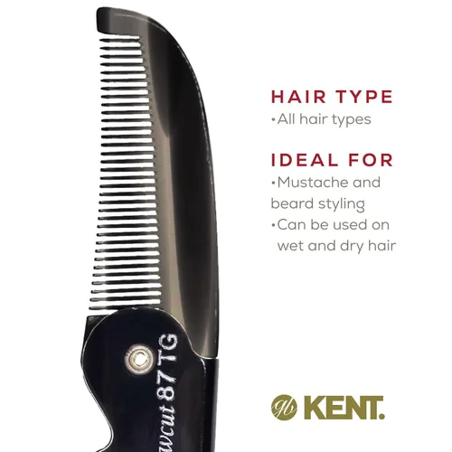 Miniatura 7 de Kent 87T Combo Peine plegable hecho a mano para hombres, peine alisador de pelo de dientes finos para el cuidado diario del cabello, barba o bigote