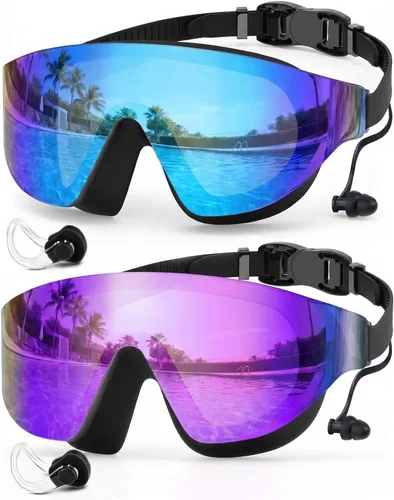 Miniatura 16 de Zoomsnail Swim Goggles 2 Pack, Rimless Wide View Swimming Goggles for Adult, Anti-Fog UV Leaking Pool Goggles for Men Women Azul y rosa