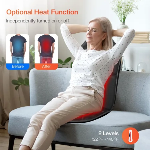 Miniatura 3 de Almohadilla para silla de masaje de espalda, masajeador de espalda con calor, 5 modos de vibración y 2 niveles de calor, cojín de asiento de masaje