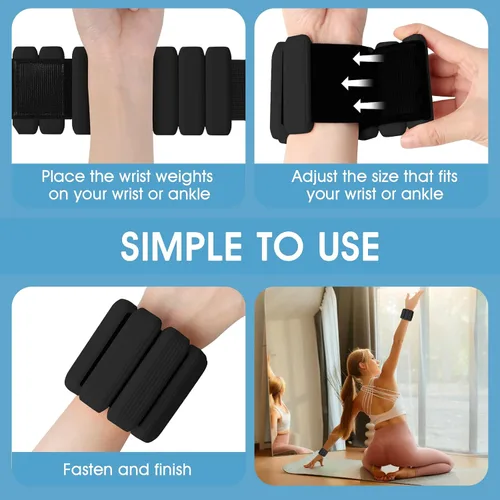 Miniatura 6 de Juego de 2 pesas para muñeca, pesas de tobillo y muñeca para mujeres y hombres, brazaletes con peso de silicona ajustables para brazos y piernas