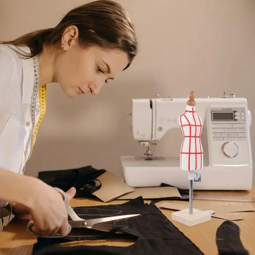 Miniatura 8 de Forma de vestido femenino de tamaño 1/4, maniquí en miniatura, mini vestido de pantalón de costura con regla y aguja para hacer patrones, maniquí