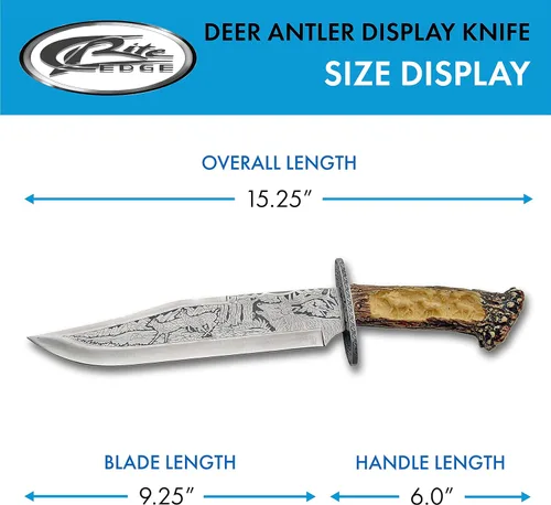 Miniatura 3 de SZCO Cuchillo de asta de ciervo con soporte de exhibición de 15.25 pulgadas, cuchillos decorativos marrones con mango de ciervo y hoja de acero