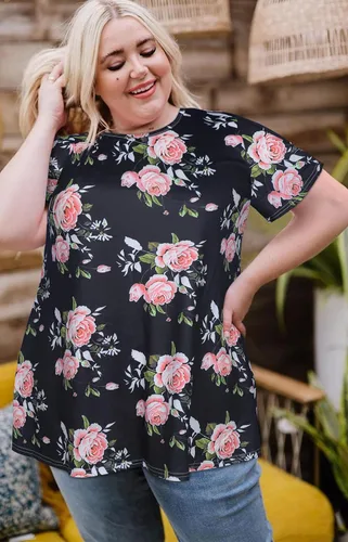 Miniatura 2 de Blusas de talla extragrande para mujer, camisas de túnica manga corta, informal, estilo floral, blusas fluidas