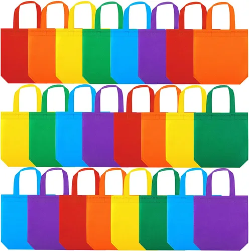 Elcoho 24 bolsas no tejidas para recuerdos de fiesta, 9.8 x 9.8 x 3 pulgadas, reutilizables, con asas, para bodas y fiestas de cumpleaños