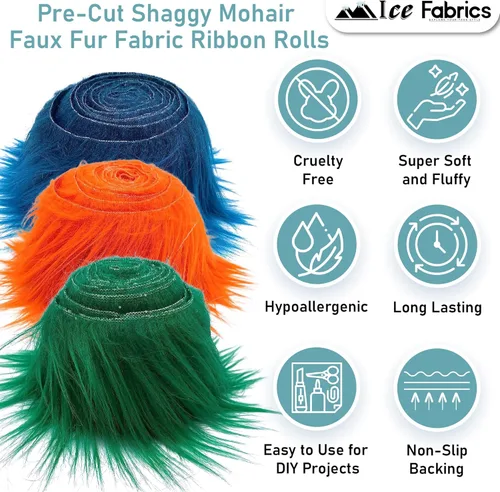 Miniatura 2 de Ice Fabrics Craft - Rollos precortados de tela de piel sintética, tiras de tela mohair de 2 x 60 pulgadas, súper suaves y mullidos, perfectos
