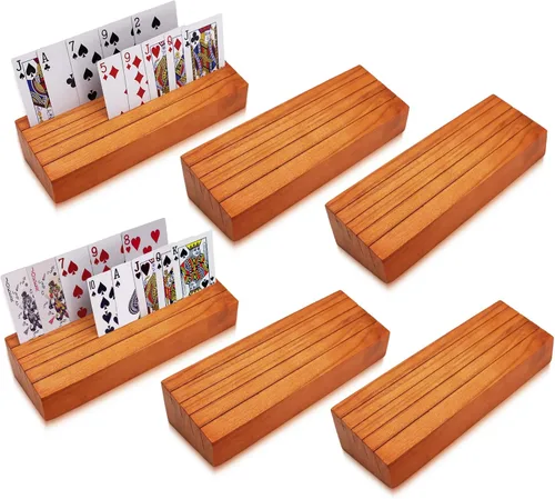 Miniatura 11 de Juego de soportes para mazos de cartas de 2 unidades para niños, soportes de madera para cartas para organizar en mesa de juego para adultos, Naranja