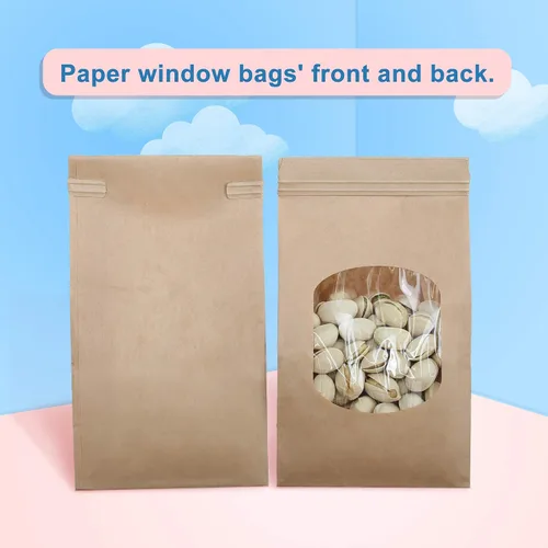 Miniatura 5 de BagDream Bolsas pequeñas de panadería con ventana, 100 unidades, 3.54 x 2.36 x 6.7 pulgadas, bolsas de papel de estaño marrón kraft para ventana