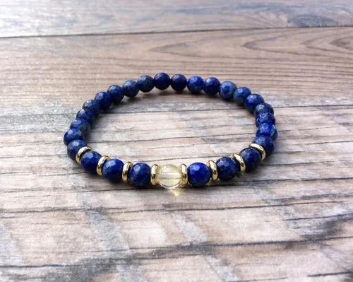 Miniatura 2 de Pulsera de lapislázuli con citrino focal, chakra plexo solar, piedra natal de noviembre