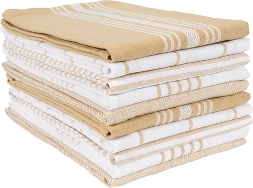 KAF Home Soho - Juego de 10 toallas de cocina | Toallas de té de 18 x 28 pulgadas | Juego mixto suave y absorbente de toallas planas (beige)