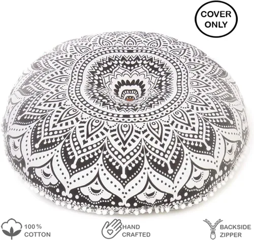 Miniatura 2 de Doraya Funda de cojín de suelo con mandala azul, de 32 pulgadas, funda de cojín para asiento, puf otomano bohemio decorativo hippie, fundas
