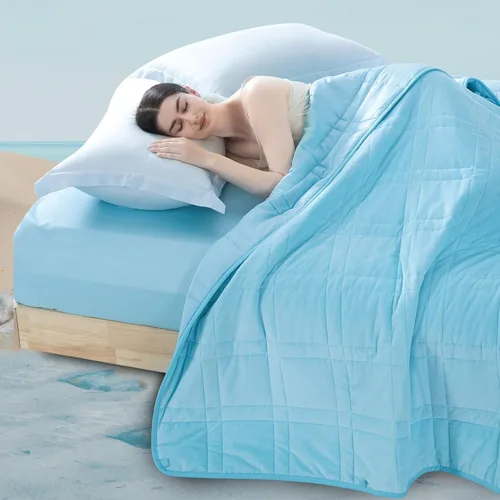 Miniatura 18 de OMYSTYLE Manta pesada reversible de 48x72 pulgadas y 15 libras para adultos, manta doble cara con peso de felpa corta cálida y tela Tencel fresca