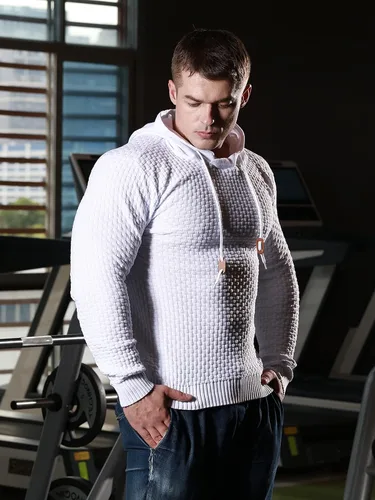 Miniatura 2 de Zaitun Sudadera con capucha para hombre, de manga larga, de punto sólido, suéter con capucha