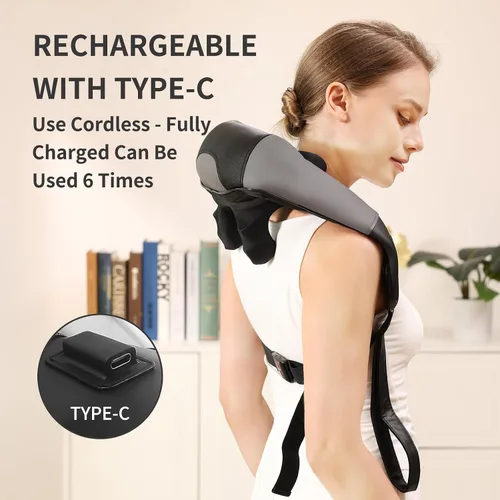 Miniatura 6 de Masajeador de cuello y hombros y espalda con calor, ancho ajustable, masajeador Shiatsu inalámbrico para aliviar el dolor de tejido profundo, motor
