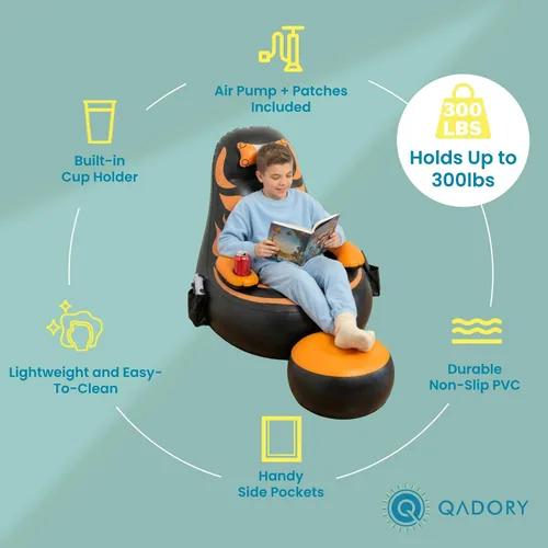Miniatura 4 de Silla inflable para juegos para niños, soporta hasta 300 libras, incluye bomba de aire, soporte para tazas, 2 bolsillos, asiento de puf duradero