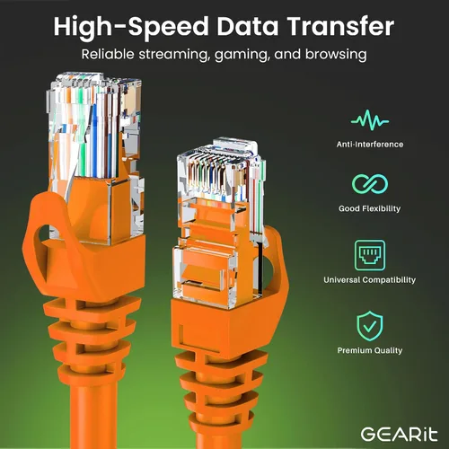 Miniatura 3 de GEARit Paquete de 20 cables de conexión Cat6 de 3 pies, cable Ethernet Cat 6 sin enganches, flexible y suave, serie premium, color naranja