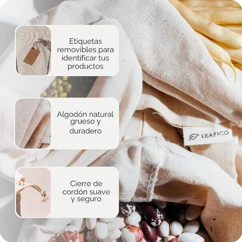 Miniatura 4 de LEAFICO Bolsas de almacenamiento de algodón, tamaño XL, 14 x 17 pulgadas (paquete de 6), bolsas de muselina reutilizables con cordones, bolsas